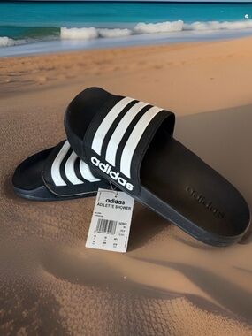 Adidas Men’s Size 10 Adilette Shower Slide Sandals. Black/White. New with Tags.